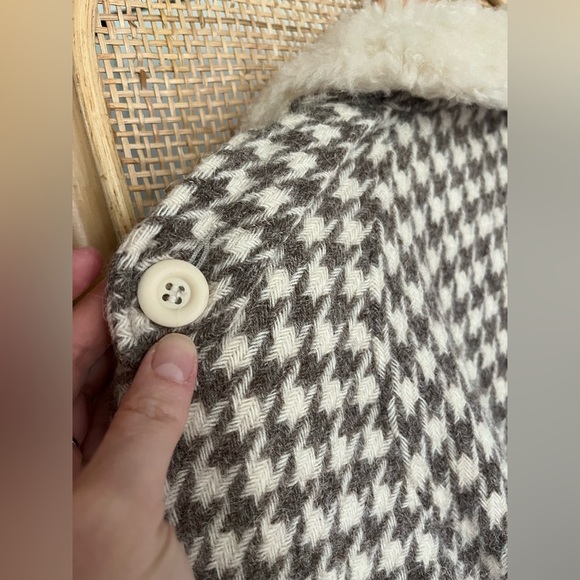 Vintage Wool Houndstooth Bomber Fur Collar Jacket - Picture 4 of 8